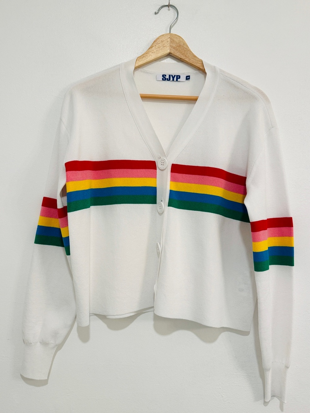 SJYP Rainbow Stripe White Cardigan Sweater Knit Size S Archival Made in Korea